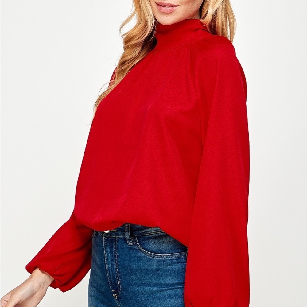 Red Bow High Neck Long Sleeve Top NWT - Picture 4 of 8